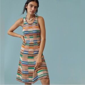 Daily Practice Anthropologie Striped Knit Midi Dress NWT XXS Colorful Racerback